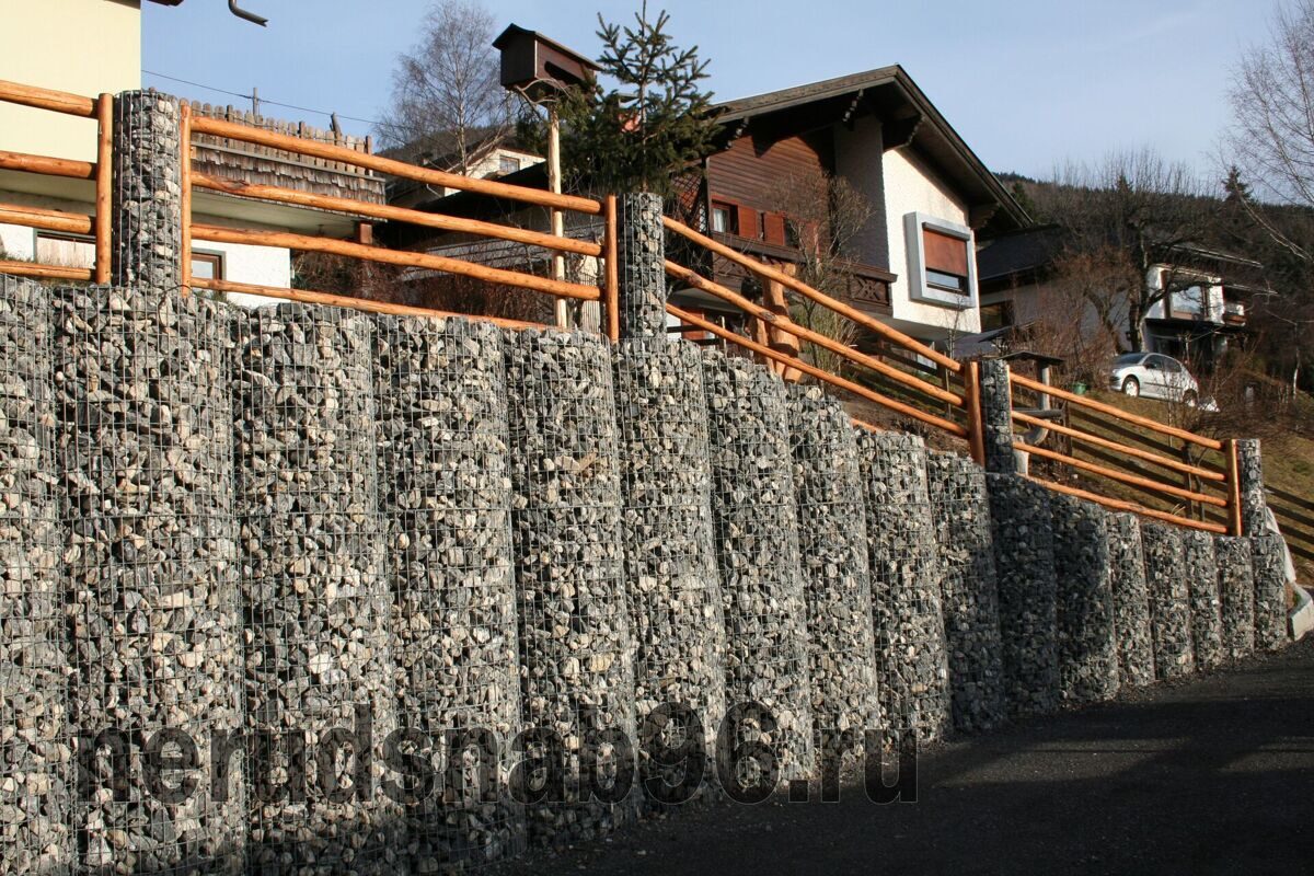 Габионные конструкции с каменным наполнением для подпорных и декоративных решений, фото 1